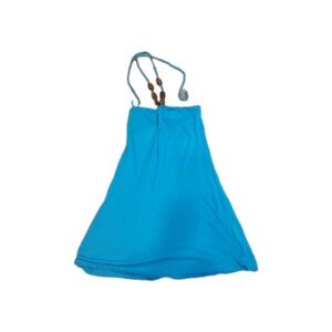 Aqua Blue Tropical Beach Sun Dress Halter Neck Resort Wear Women Size M